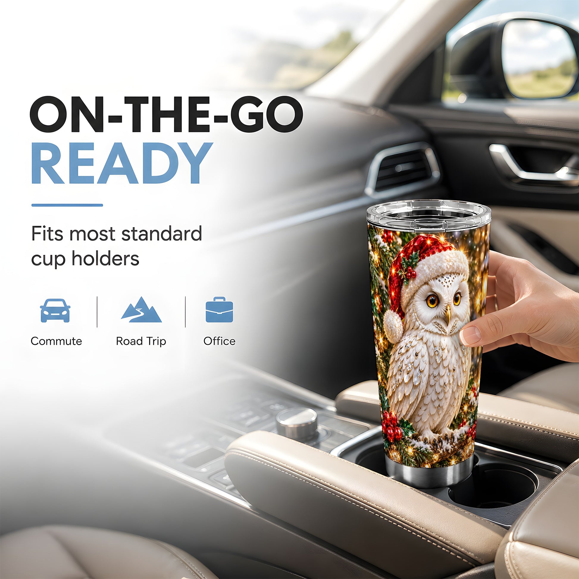 #pl[20oz|Steel] Christmas Snowy Owl Tumbler 20oz, Owl Tumbler, Stainless Steel Travel Cup
