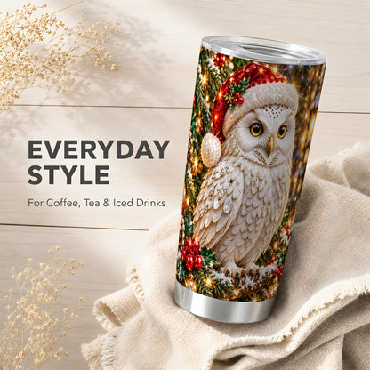 #pl[20oz|Steel] Christmas Snowy Owl Tumbler 20oz, Owl Tumbler, Stainless Steel Travel Cup