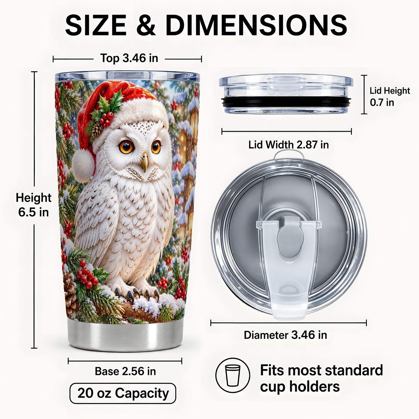 #pl[20oz|Steel] Snowy Village Owl Tumbler 20oz, Winter Tumbler, Stainless Steel Travel Cup