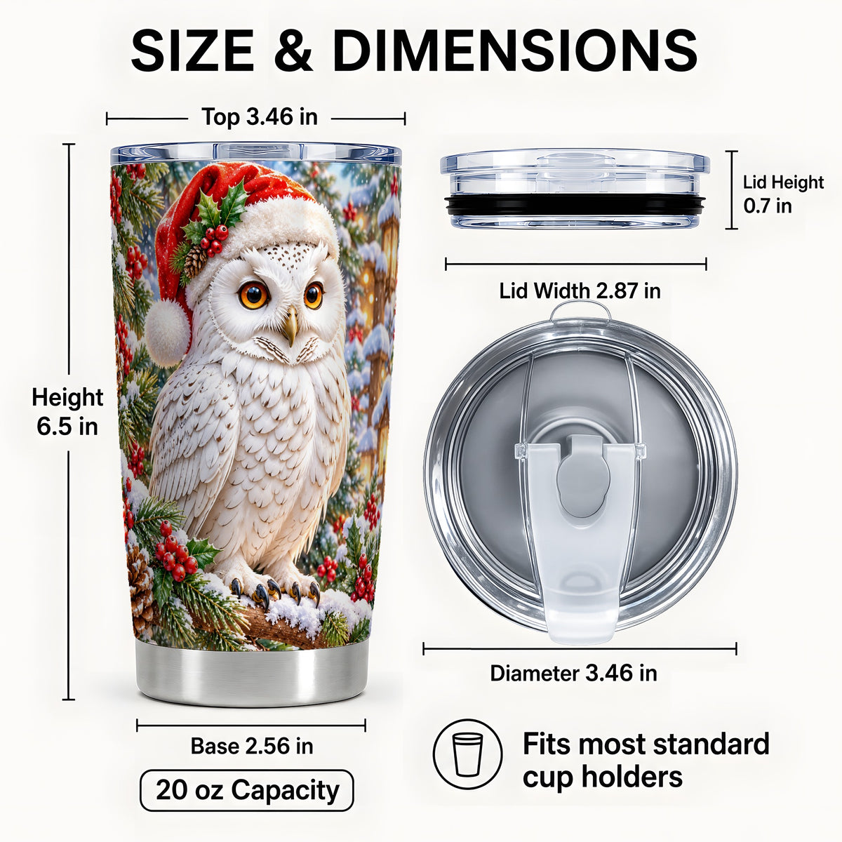#pl[20oz|Steel] Snowy Village Owl Tumbler 20oz, Winter Tumbler, Stainless Steel Travel Cup