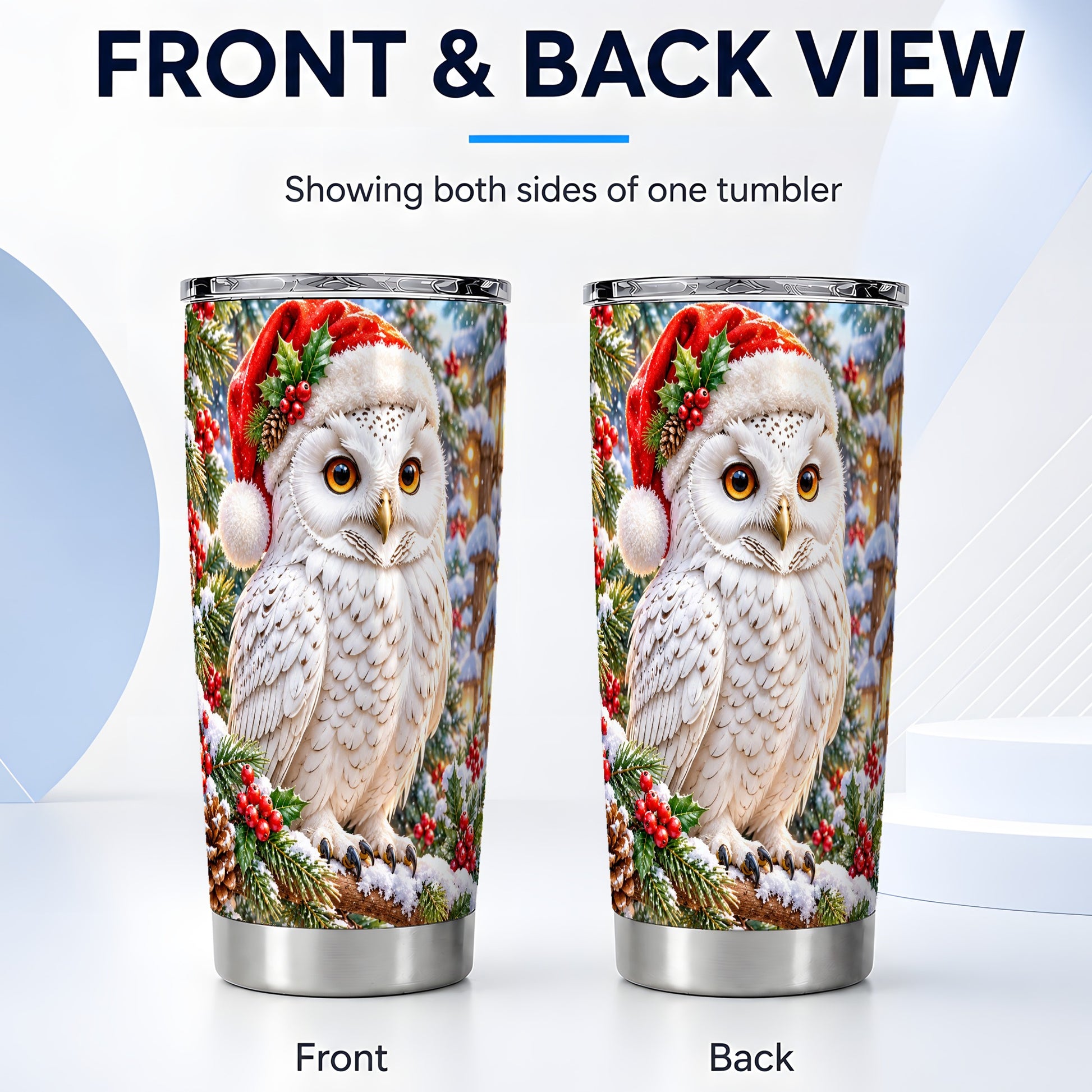 #pl[20oz|Steel] Snowy Village Owl Tumbler 20oz, Winter Tumbler, Stainless Steel Travel Cup