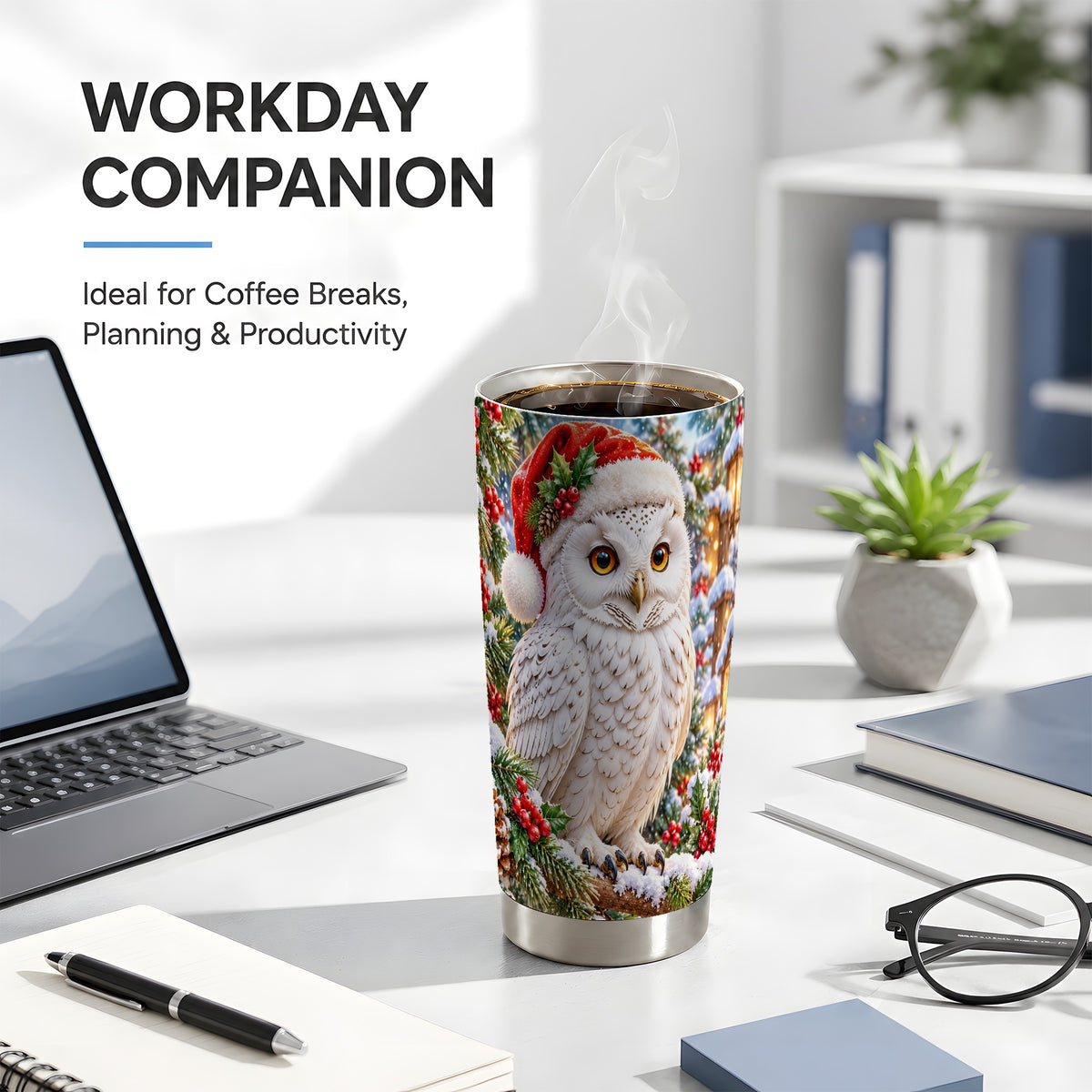 #pl[20oz|Steel] Snowy Village Owl Tumbler 20oz, Winter Tumbler, Stainless Steel Travel Cup