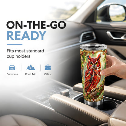 #pl[20oz|Steel] Red Gem Owl Tumbler 20oz, Gem Art Tumbler, Stainless Steel Travel Cup