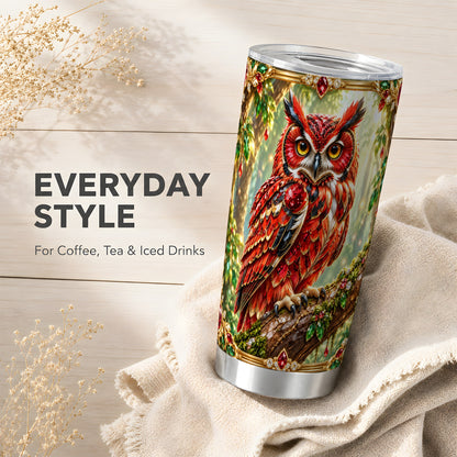 #pl[20oz|Steel] Red Gem Owl Tumbler 20oz, Gem Art Tumbler, Stainless Steel Travel Cup