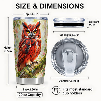 #pl[20oz|Steel] Red Woodland Owl Tumbler 20oz, Floral Tumbler, Stainless Steel Travel Cup