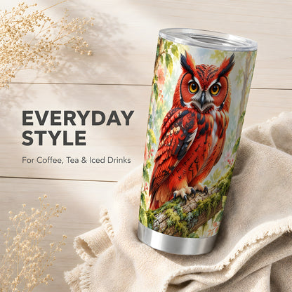 #pl[20oz|Steel] Red Woodland Owl Tumbler 20oz, Floral Tumbler, Stainless Steel Travel Cup