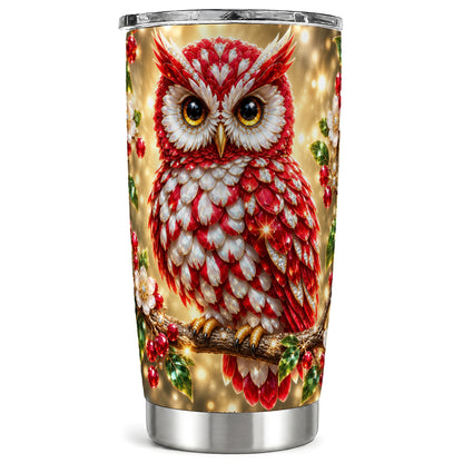 Red White Gem Owl Tumbler 20oz, Berry Tumbler, Stainless Steel Travel Cup