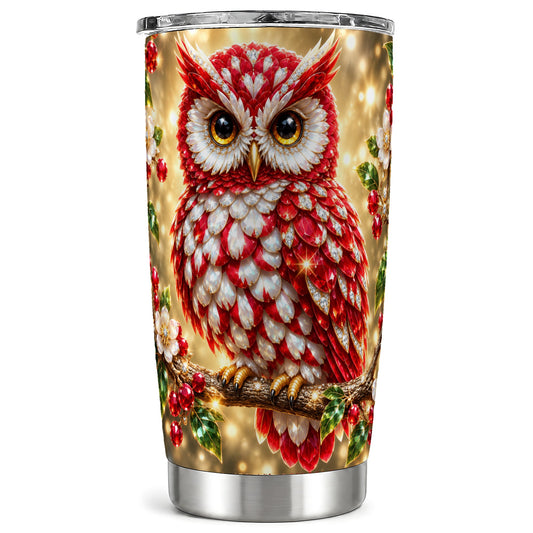 Red White Gem Owl Tumbler 20oz, Berry Tumbler, Stainless Steel Travel Cup