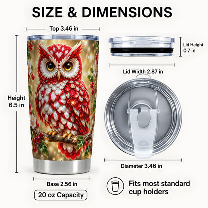 #pl[20oz|Steel] Red White Gem Owl Tumbler 20oz, Berry Tumbler, Stainless Steel Travel Cup