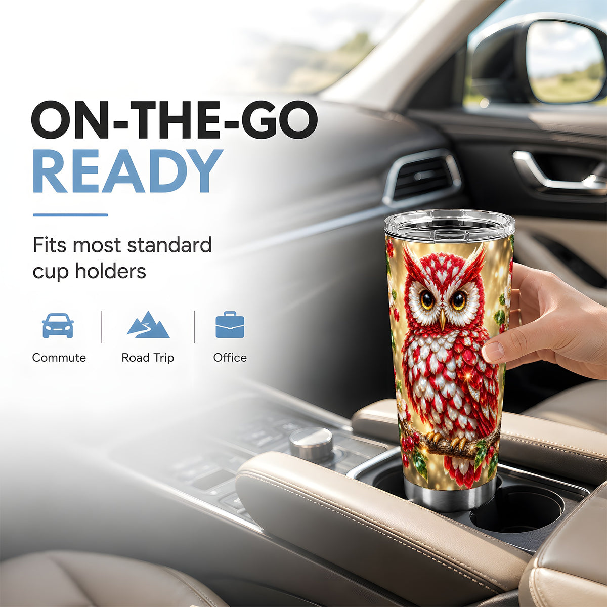 #pl[20oz|Steel] Red White Gem Owl Tumbler 20oz, Berry Tumbler, Stainless Steel Travel Cup