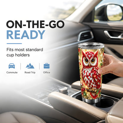 #pl[20oz|Steel] Red White Gem Owl Tumbler 20oz, Berry Tumbler, Stainless Steel Travel Cup