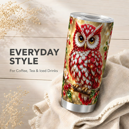 #pl[20oz|Steel] Red White Gem Owl Tumbler 20oz, Berry Tumbler, Stainless Steel Travel Cup