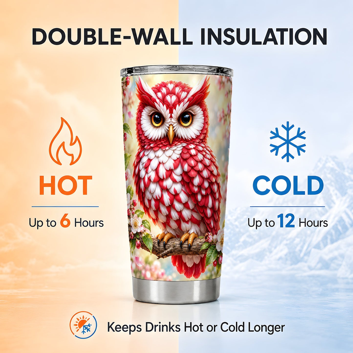 #pl[20oz|Steel] Floral Owl 20oz Tumbler, Blossom Owl Tumbler, Stainless Steel Travel Cup