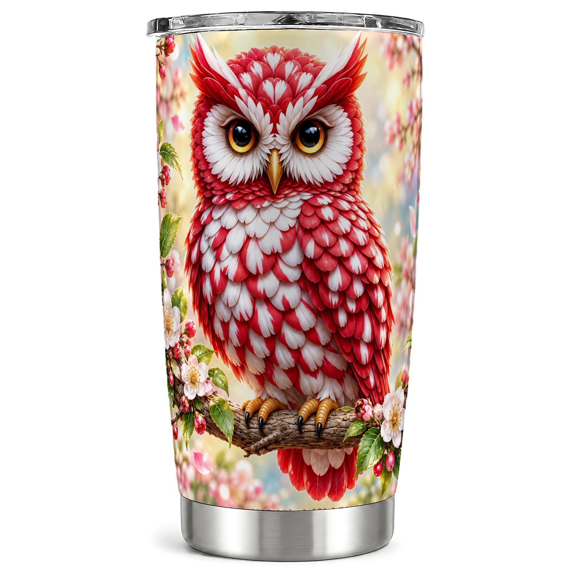 Floral Owl 20oz Tumbler, Blossom Owl Tumbler, Stainless Steel Travel Cup