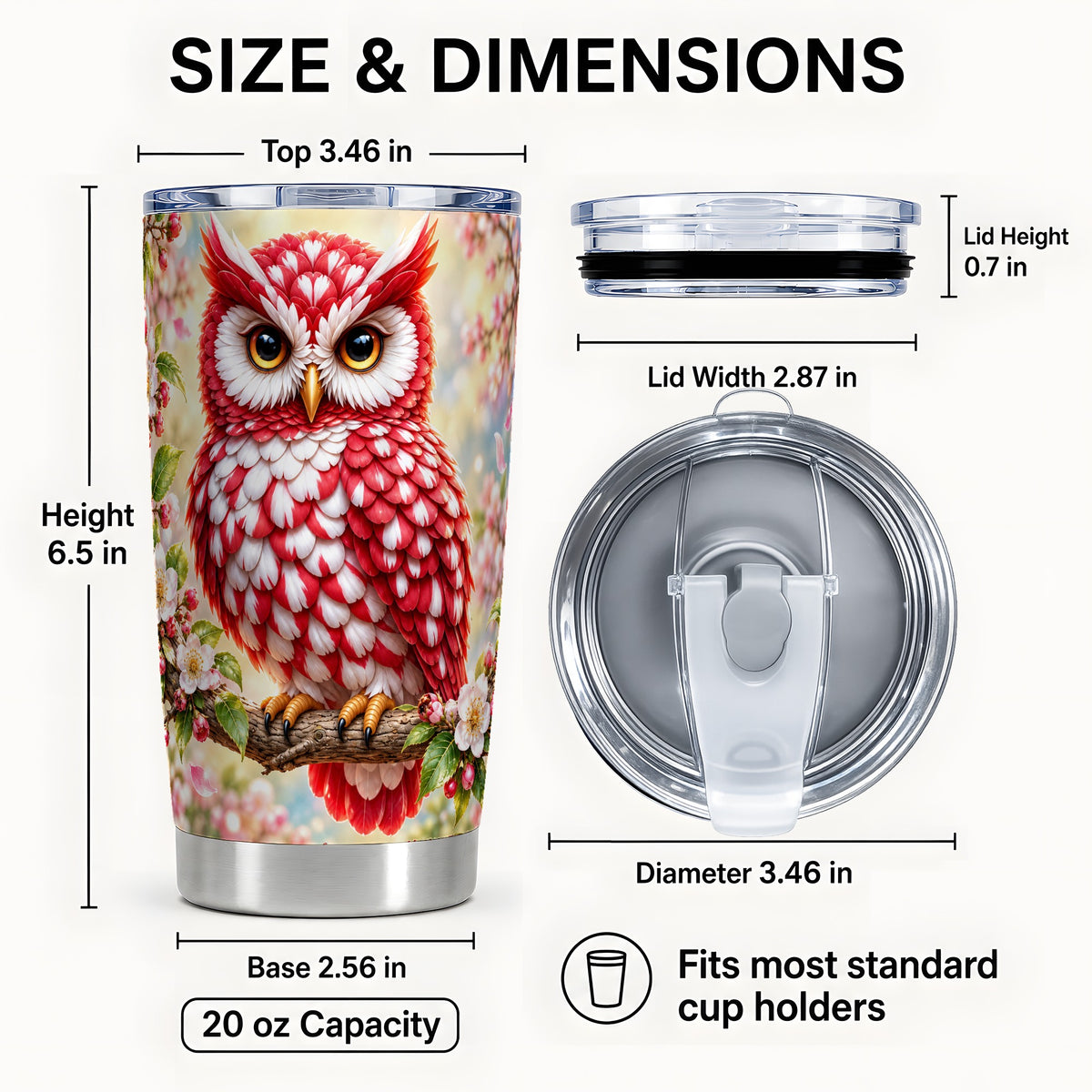 #pl[20oz|Steel] Floral Owl 20oz Tumbler, Blossom Owl Tumbler, Stainless Steel Travel Cup