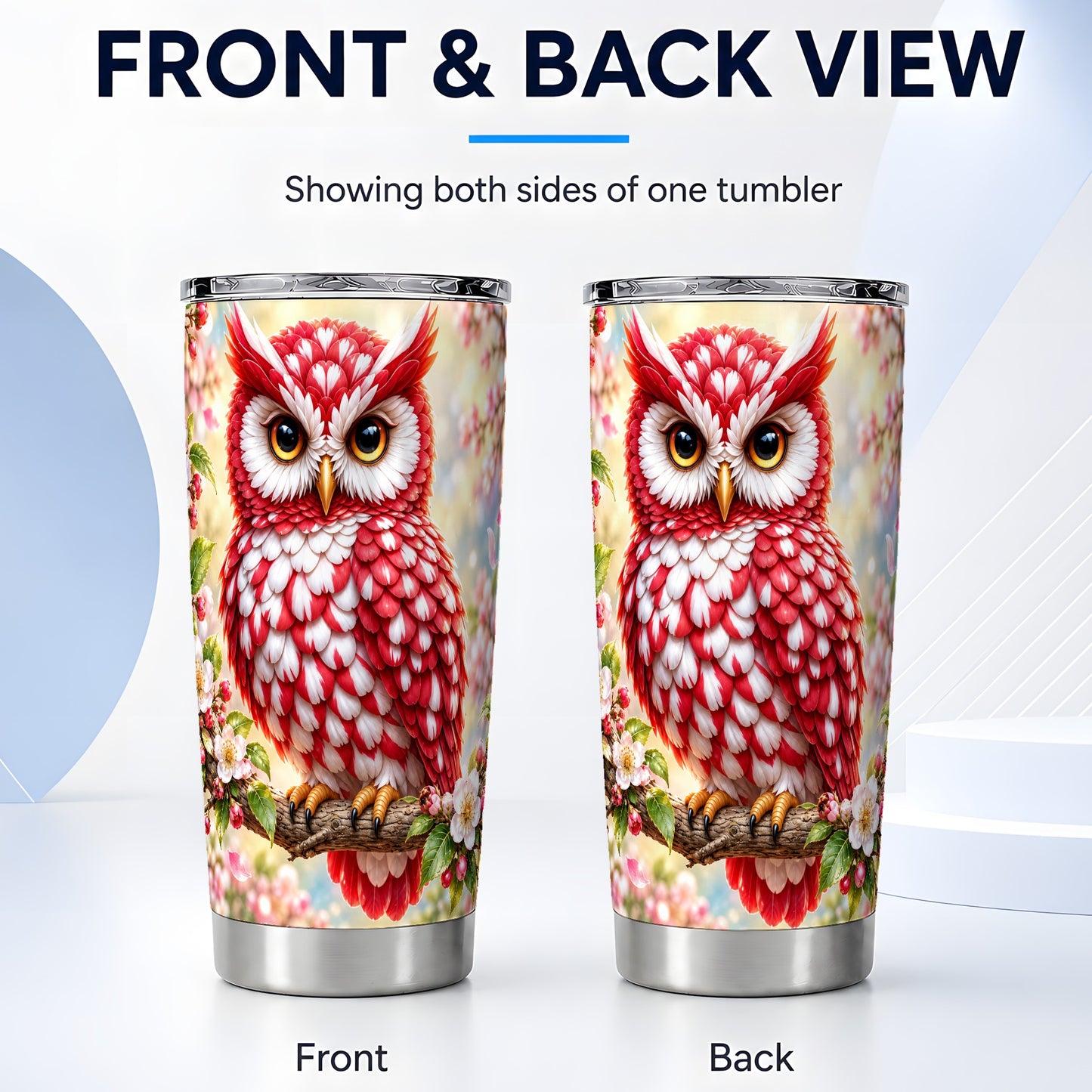 #pl[20oz|Steel] Floral Owl 20oz Tumbler, Blossom Owl Tumbler, Stainless Steel Travel Cup