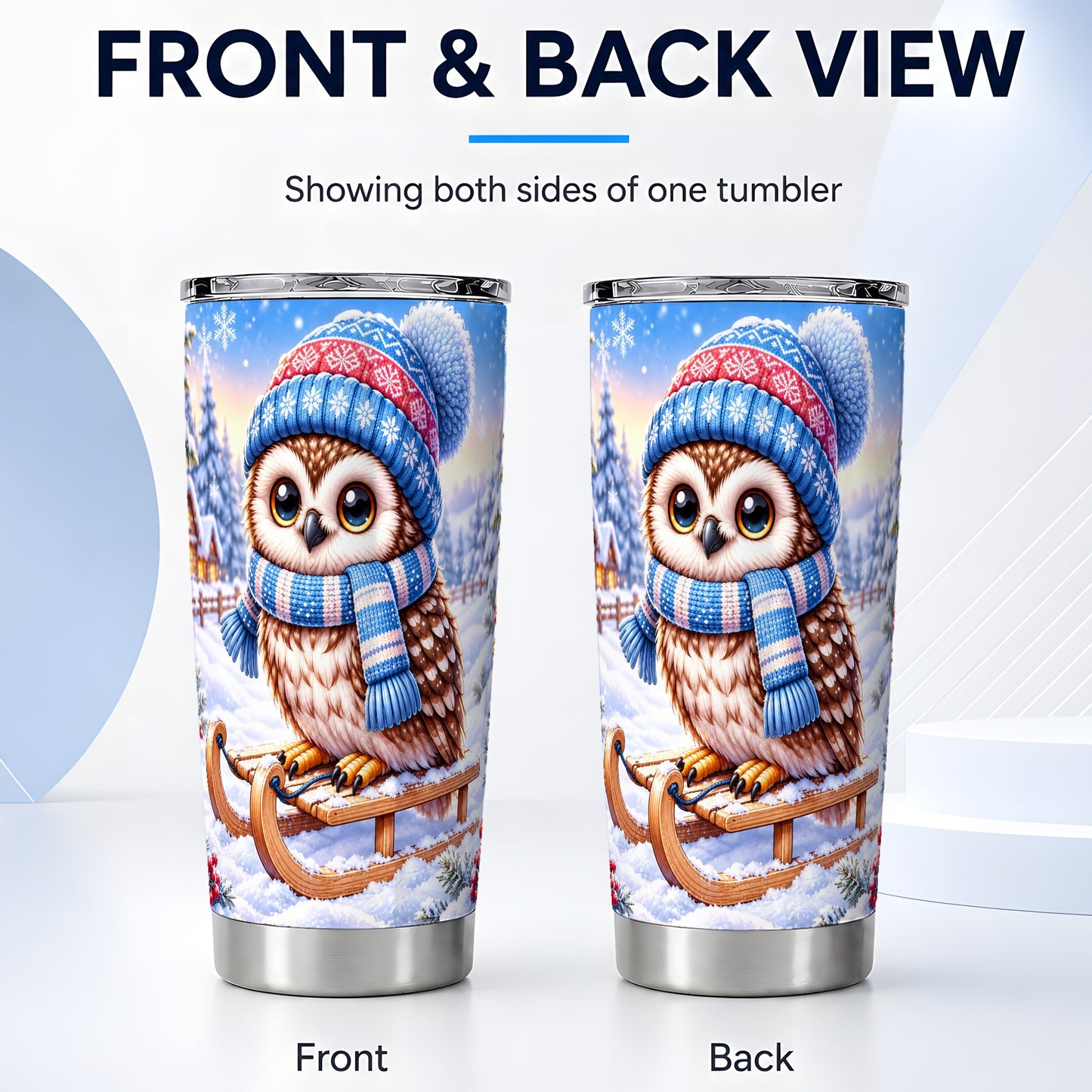 #pl[20oz|Steel] Winter Owl 20oz Tumbler, Sled Owl Tumbler, Stainless Steel Travel Cup