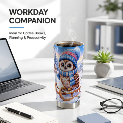 #pl[20oz|Steel] Winter Owl 20oz Tumbler, Sled Owl Tumbler, Stainless Steel Travel Cup
