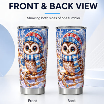 #pl[20oz|Steel] Ornate Owl 20oz Tumbler, Winter Owl Tumbler, Stainless Steel Travel Cup