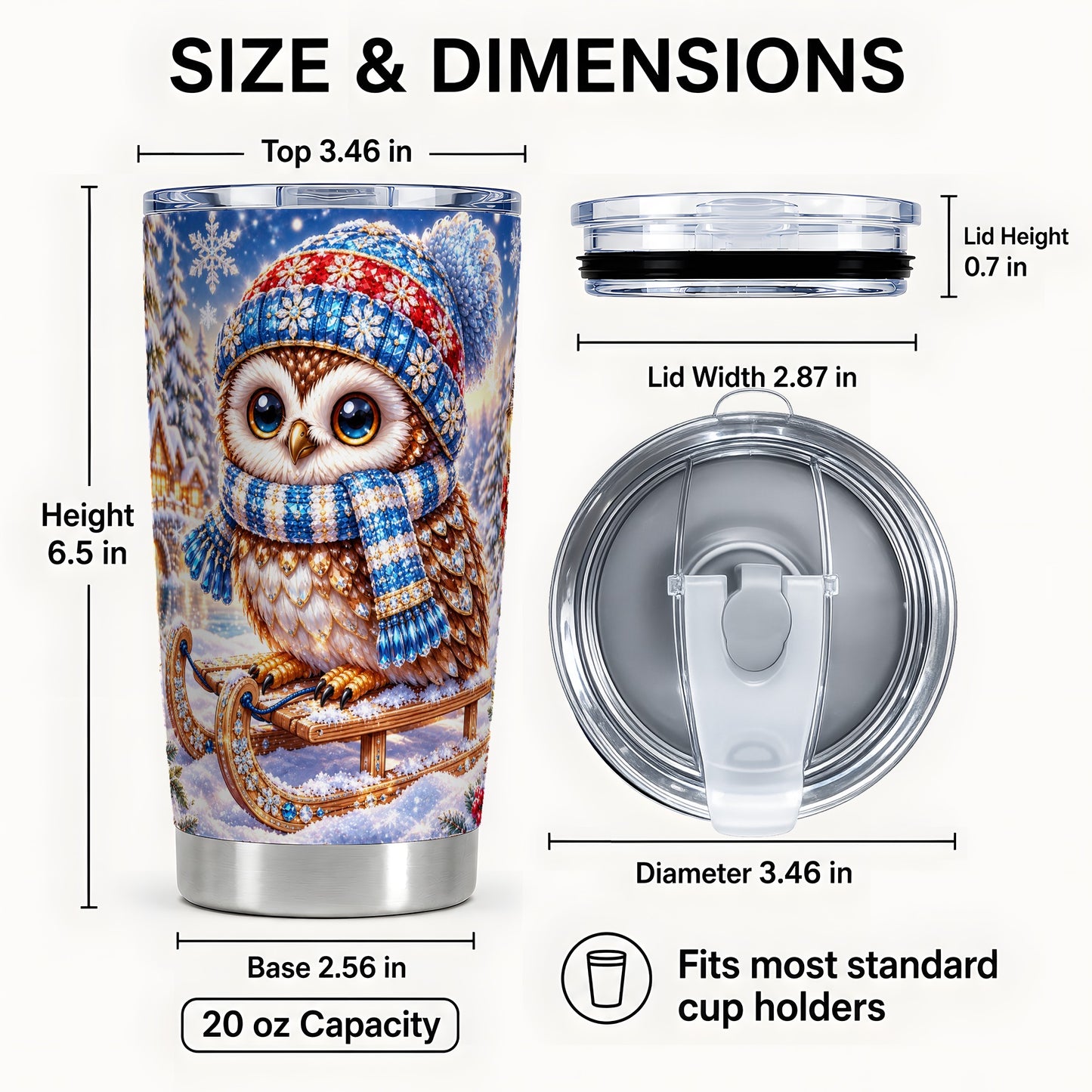 #pl[20oz|Steel] Ornate Owl 20oz Tumbler, Winter Owl Tumbler, Stainless Steel Travel Cup