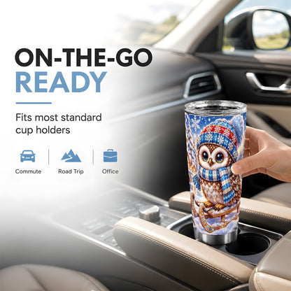 #pl[20oz|Steel] Ornate Owl 20oz Tumbler, Winter Owl Tumbler, Stainless Steel Travel Cup