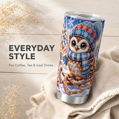 #pl[20oz|Steel] Ornate Owl 20oz Tumbler, Winter Owl Tumbler, Stainless Steel Travel Cup