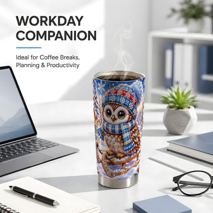 #pl[20oz|Steel] Ornate Owl 20oz Tumbler, Winter Owl Tumbler, Stainless Steel Travel Cup