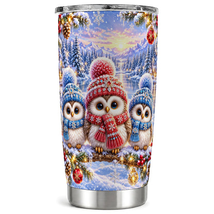 Christmas Owl 20oz Tumbler, Winter Trio Tumbler, Stainless Steel Travel Cup