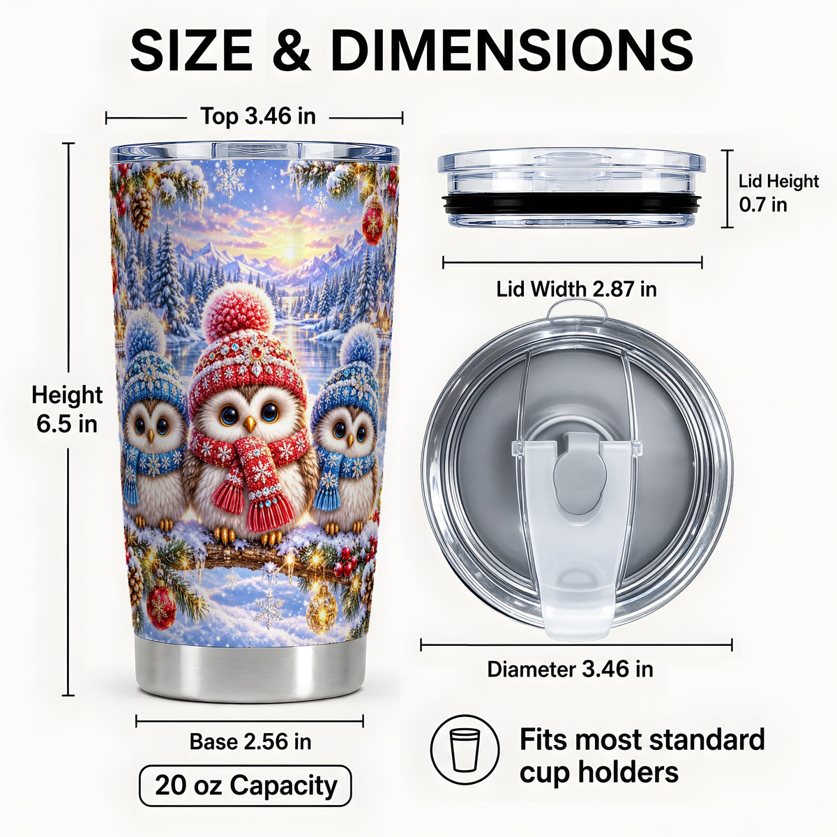 #pl[20oz|Steel] Christmas Owl 20oz Tumbler, Winter Trio Tumbler, Stainless Steel Travel Cup