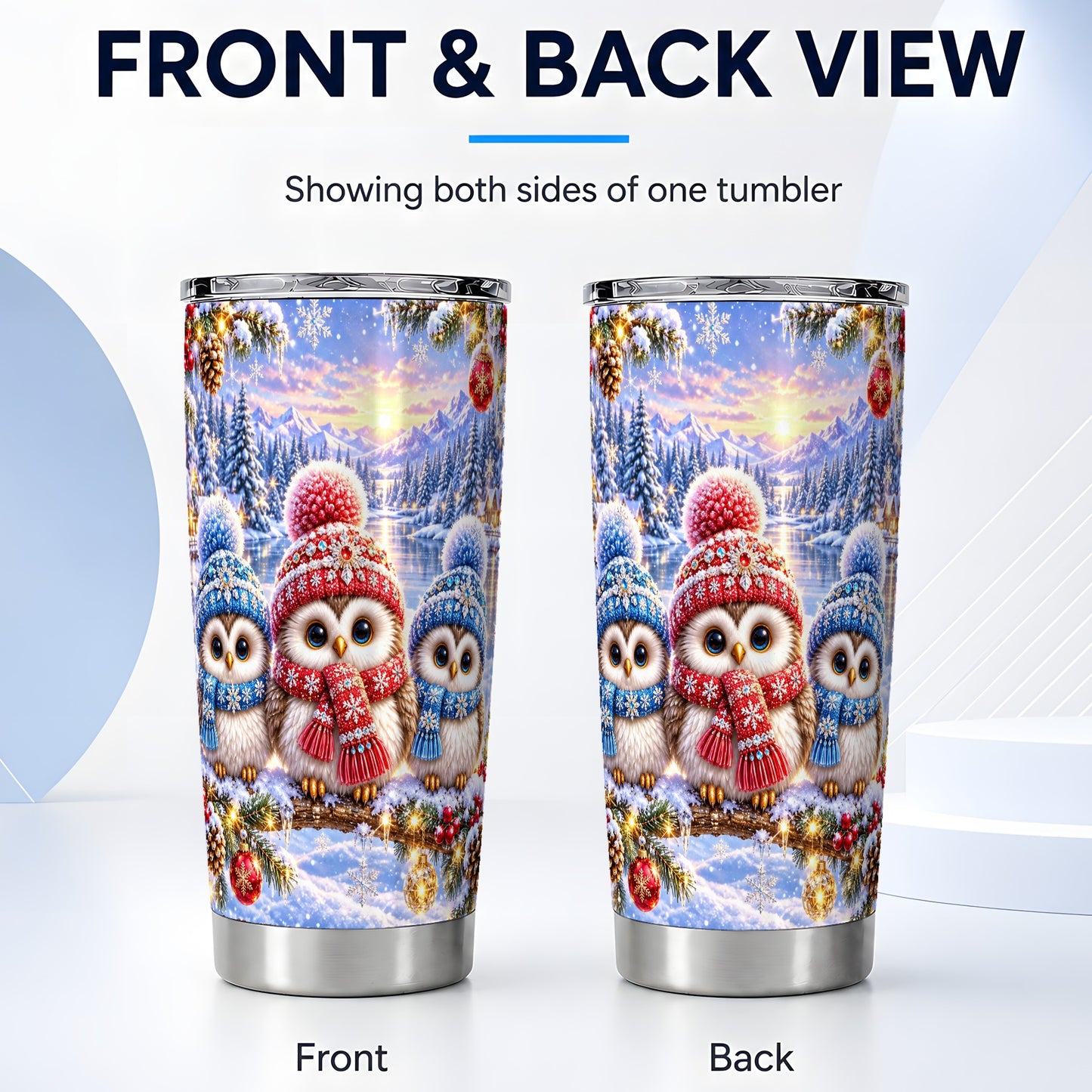 #pl[20oz|Steel] Christmas Owl 20oz Tumbler, Winter Trio Tumbler, Stainless Steel Travel Cup