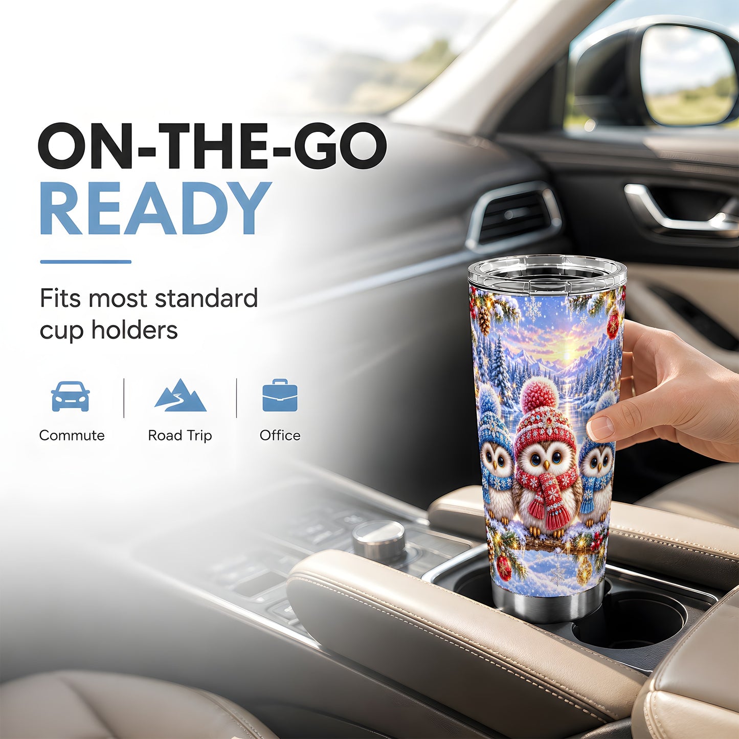 #pl[20oz|Steel] Christmas Owl 20oz Tumbler, Winter Trio Tumbler, Stainless Steel Travel Cup
