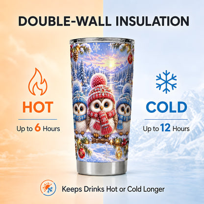 #pl[20oz|Steel] Christmas Owl 20oz Tumbler, Winter Trio Tumbler, Stainless Steel Travel Cup