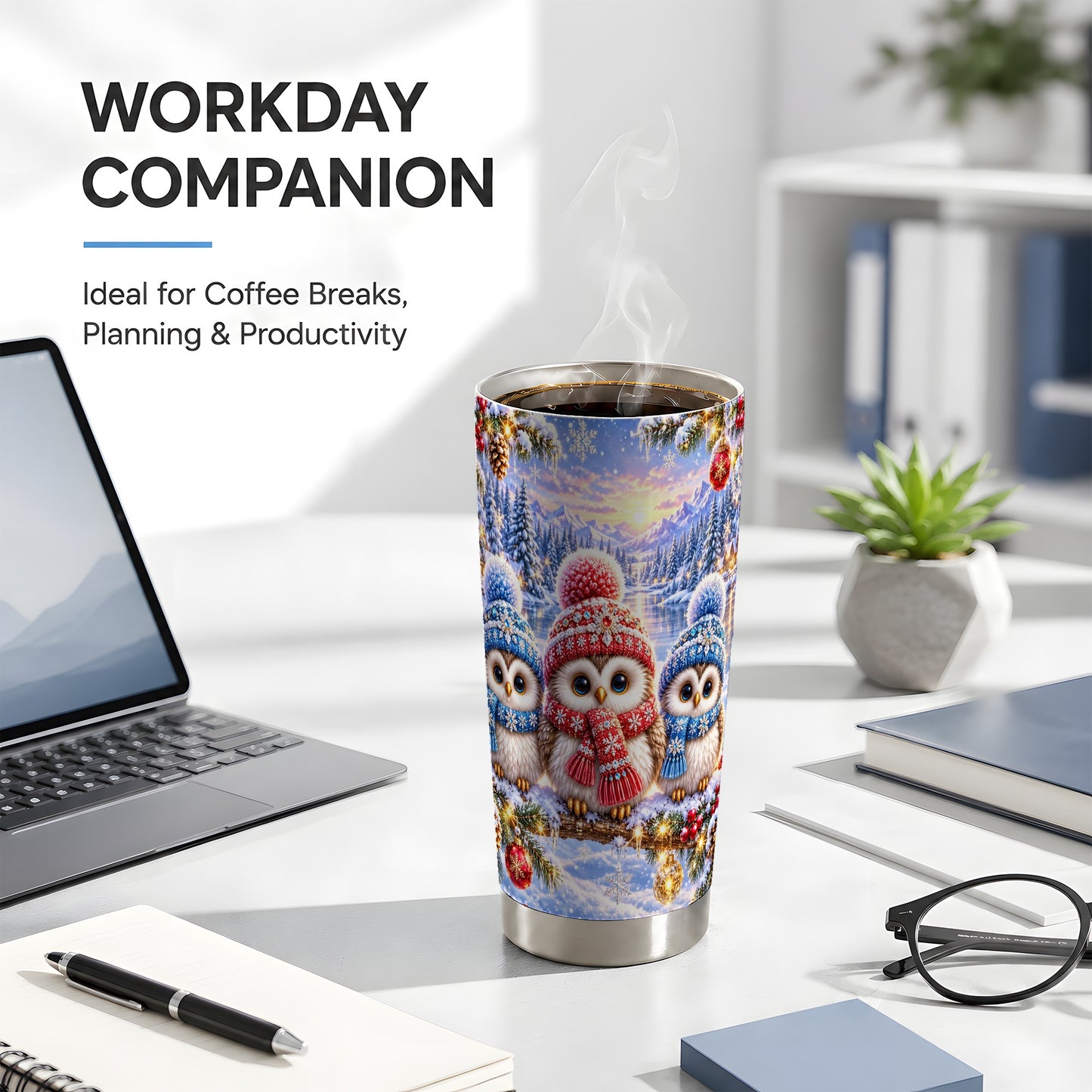 #pl[20oz|Steel] Christmas Owl 20oz Tumbler, Winter Trio Tumbler, Stainless Steel Travel Cup