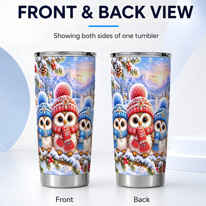 #pl[20oz|Steel] Winter Owl 20oz Tumbler, Snowy Trio Tumbler, Stainless Steel Travel Cup