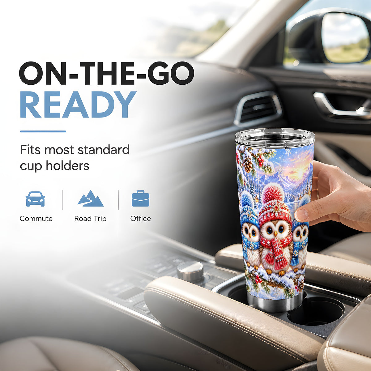 #pl[20oz|Steel] Winter Owl 20oz Tumbler, Snowy Trio Tumbler, Stainless Steel Travel Cup