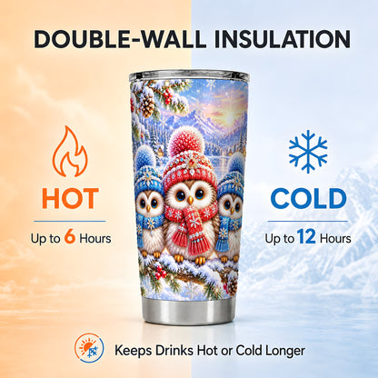 #pl[20oz|Steel] Winter Owl 20oz Tumbler, Snowy Trio Tumbler, Stainless Steel Travel Cup