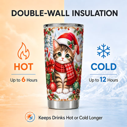 #pl[20oz|Steel] Christmas Kitten Tumbler 20oz, Cat Tumbler, Stainless Steel Travel Cup