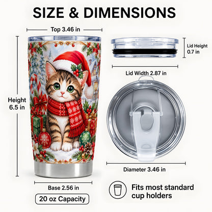 #pl[20oz|Steel] Christmas Kitten Tumbler 20oz, Cat Tumbler, Stainless Steel Travel Cup