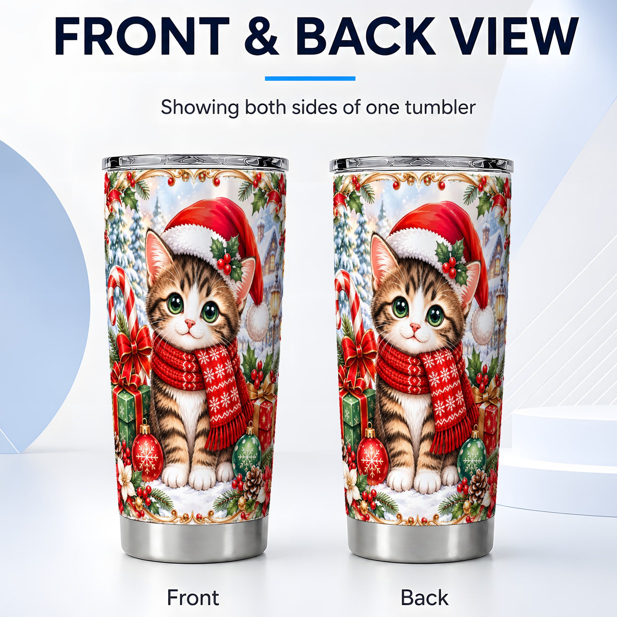 #pl[20oz|Steel] Christmas Kitten Tumbler 20oz, Cat Tumbler, Stainless Steel Travel Cup