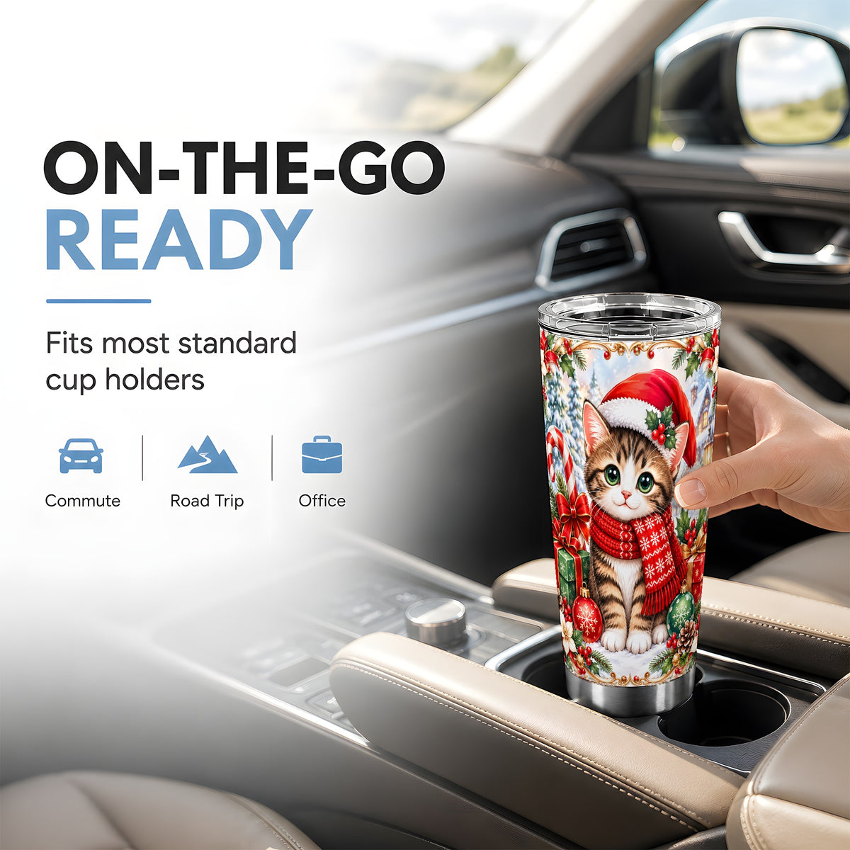 #pl[20oz|Steel] Christmas Kitten Tumbler 20oz, Cat Tumbler, Stainless Steel Travel Cup