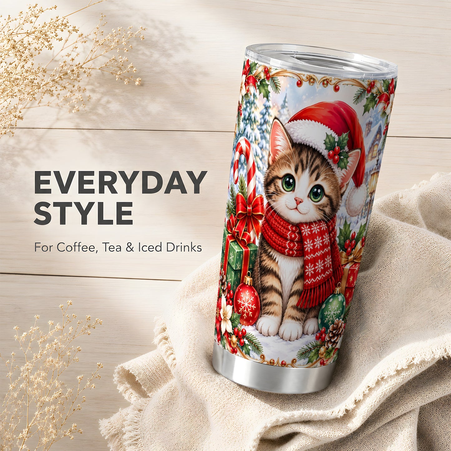 #pl[20oz|Steel] Christmas Kitten Tumbler 20oz, Cat Tumbler, Stainless Steel Travel Cup