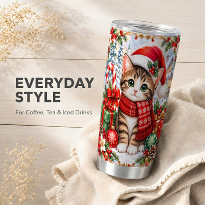 #pl[20oz|Steel] Christmas Kitten Tumbler 20oz, Cat Tumbler, Stainless Steel Travel Cup