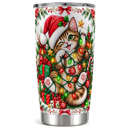 Christmas Cat Tumbler 20oz, Kitten Tumbler, Stainless Steel Travel Cup