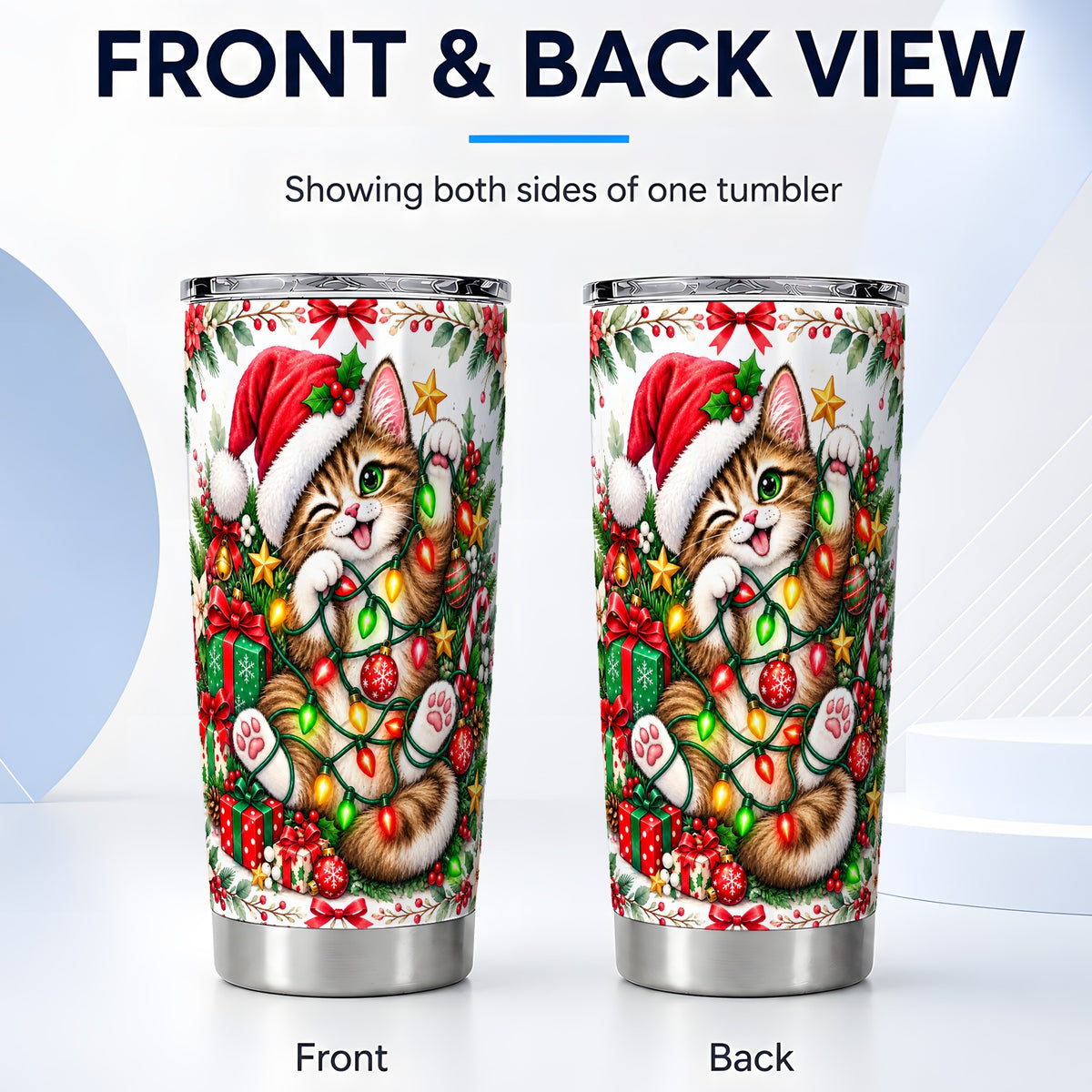 #pl[20oz|Steel] Christmas Cat Tumbler 20oz, Kitten Tumbler, Stainless Steel Travel Cup