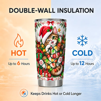#pl[20oz|Steel] Christmas Cat Tumbler 20oz, Kitten Tumbler, Stainless Steel Travel Cup