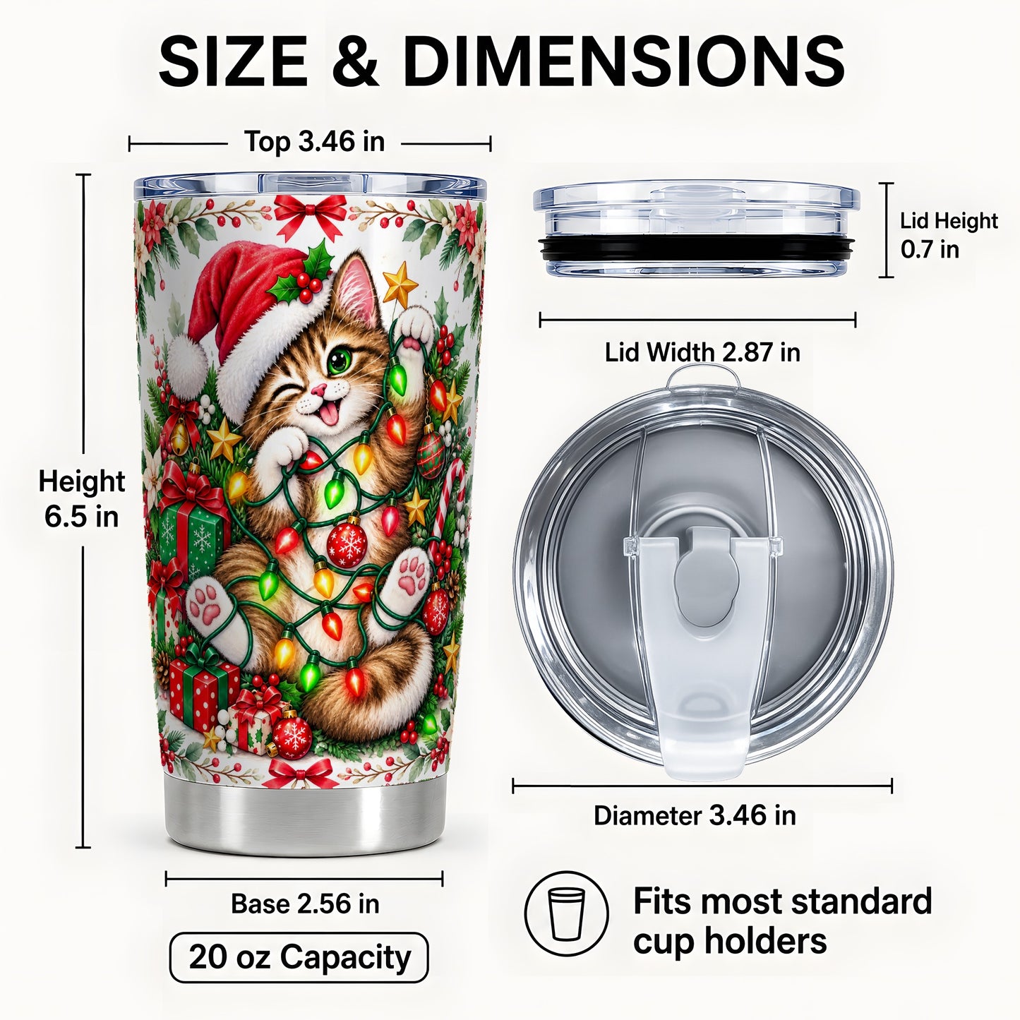 #pl[20oz|Steel] Christmas Cat Tumbler 20oz, Kitten Tumbler, Stainless Steel Travel Cup