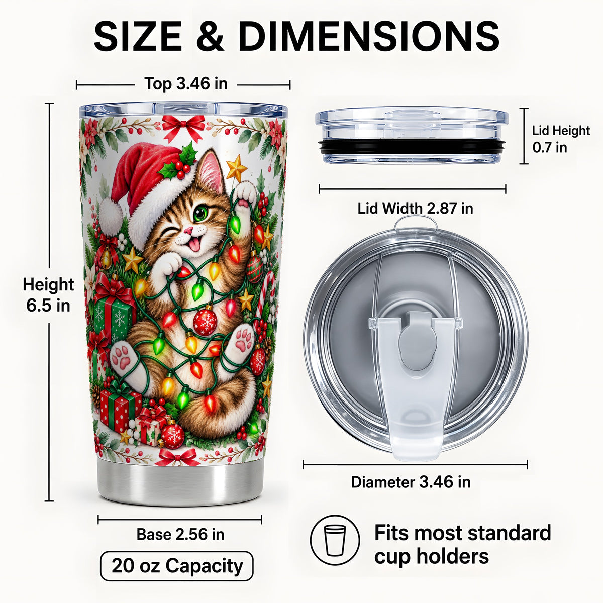 #pl[20oz|Steel] Christmas Cat Tumbler 20oz, Kitten Tumbler, Stainless Steel Travel Cup