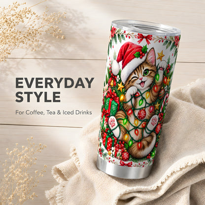 #pl[20oz|Steel] Christmas Cat Tumbler 20oz, Kitten Tumbler, Stainless Steel Travel Cup