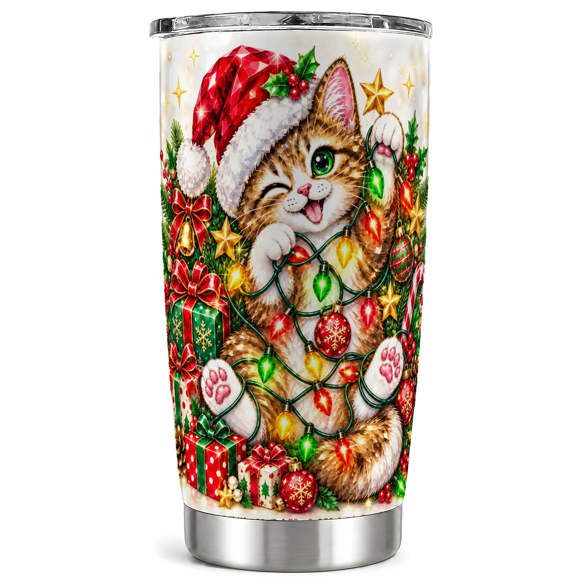 Sparkling Cat Tumbler 20oz, Kitten Tumbler, Stainless Steel Travel Cup