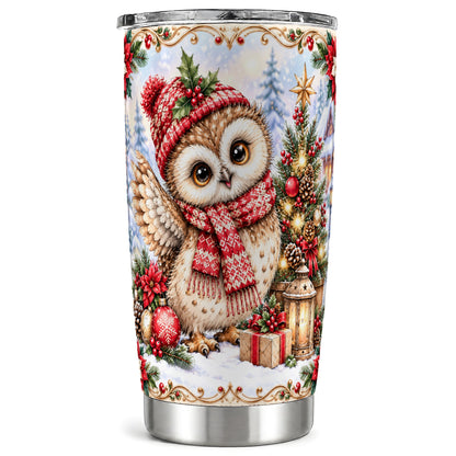 Christmas Owl Tumbler 20oz, Winter Owl Tumbler, Stainless Steel Travel Cup